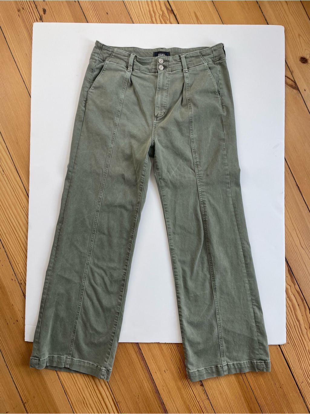Paige Olive Green Denim Wide-Leg Trousers